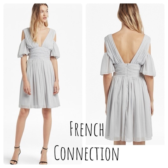 CONSTANCE DRAPED COLD SHOULDER DRESS plunge v-neck - Picture 1 of 12